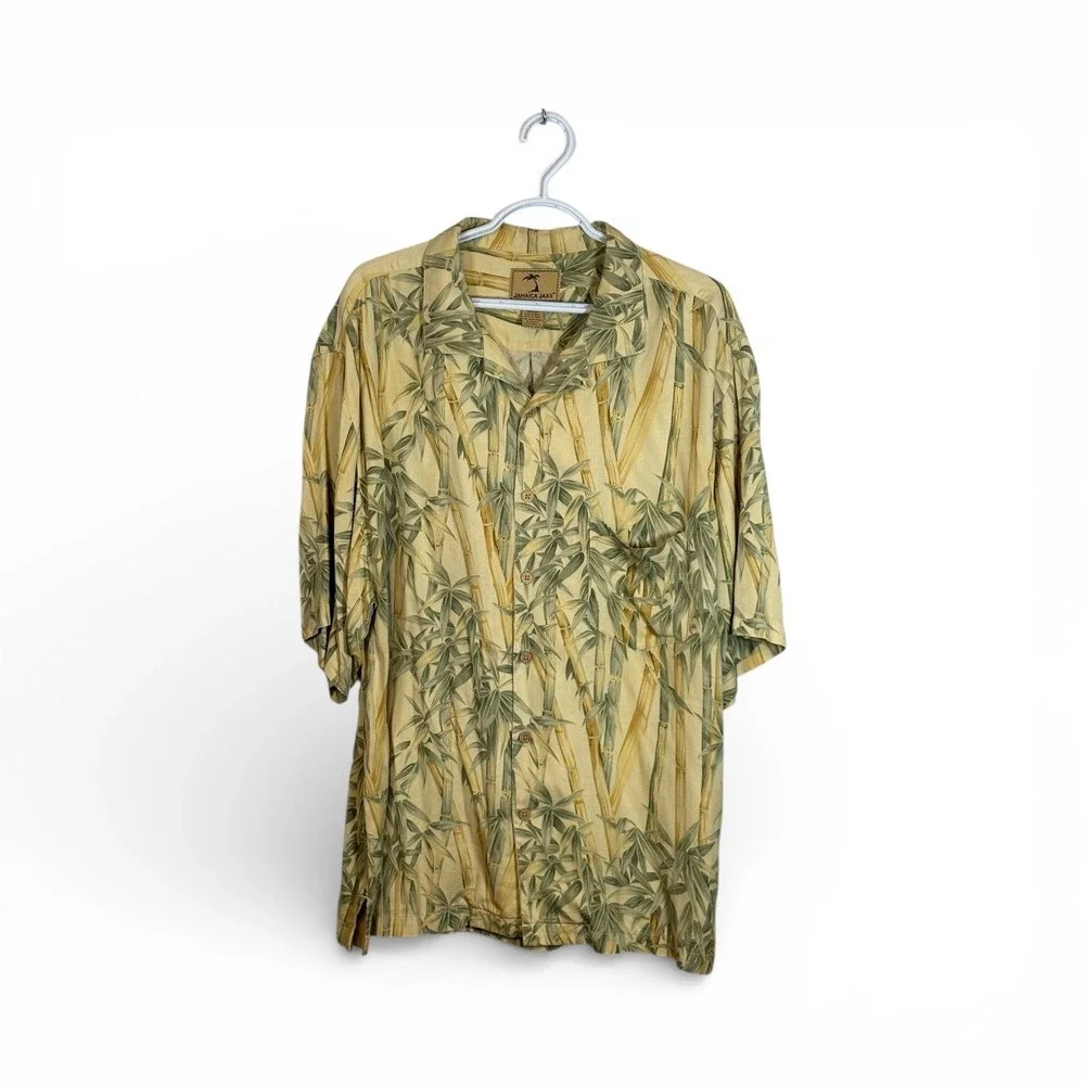 Jamaica‎ Jaxx Mens 100% Silk Bamboo Print Short Sleeve Button Up Shirt XL